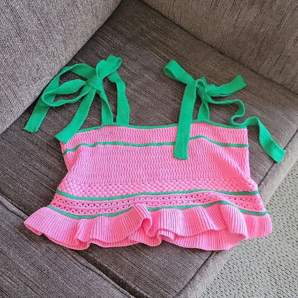Pink and Green Crochet Tank